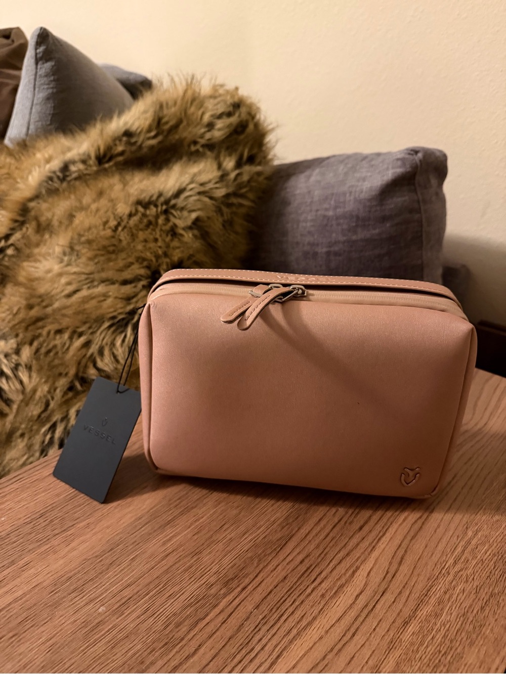 VesseL USA Leather Toiletry Bag in Blush Pink